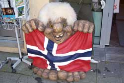 troll with norwegian flag trondheim norway